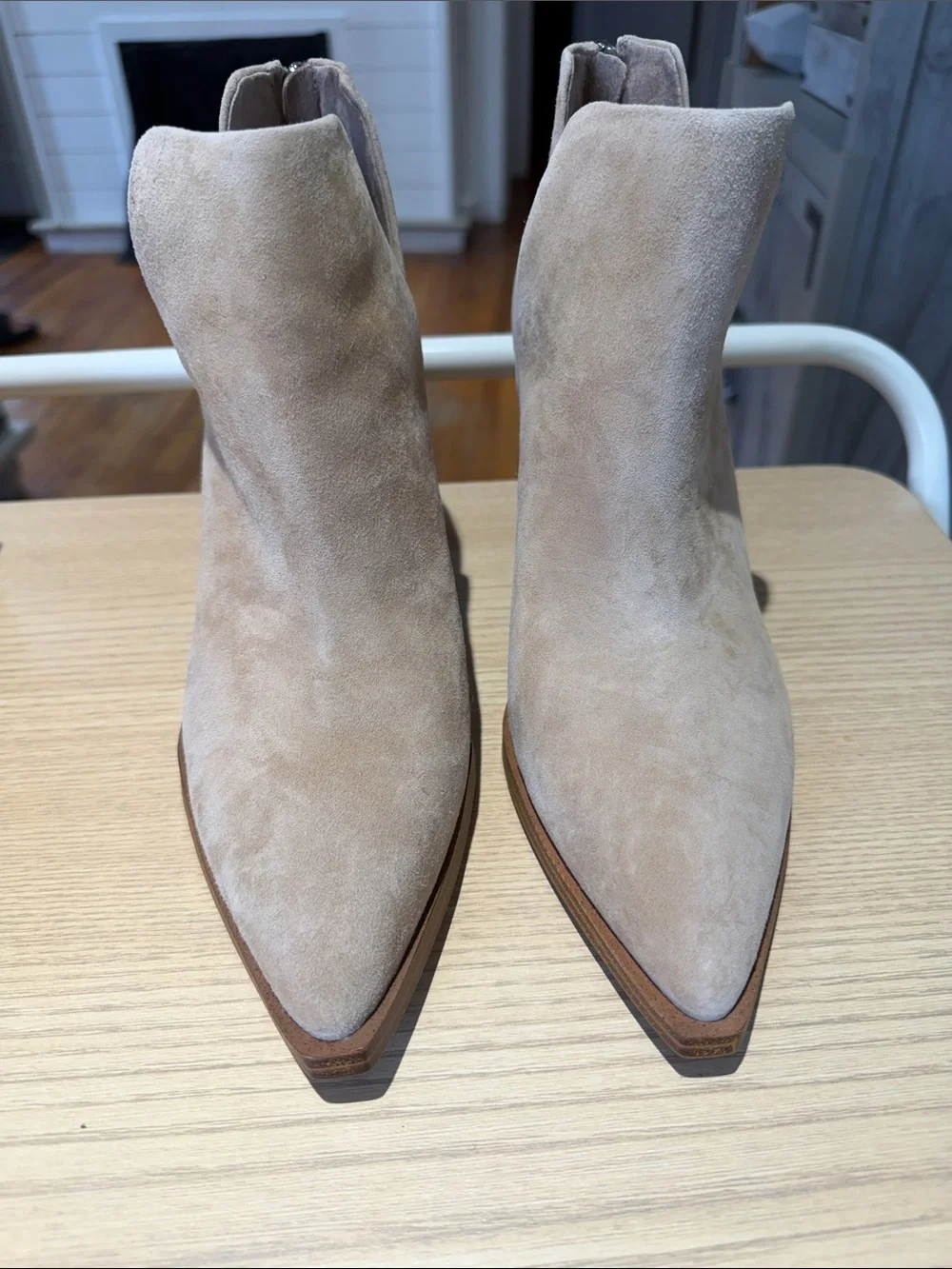 Vince Camuto Suede Pointed-Toe Ankle Booties — Light Taupe